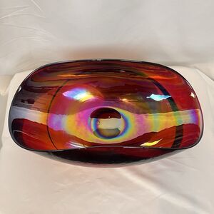 Crate & Barrel Iridescent Fossili Murano Oil Slick Glass Centerpiece Bowl